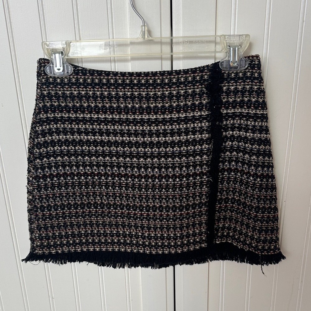 Zara Black and Cream Tweed Mini Skirt